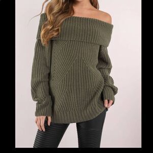 TOBI Olive Slouchy Knit Off-Shoulder Sweater